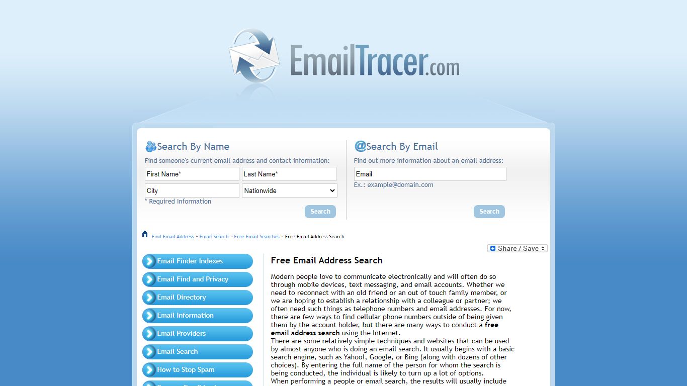 Free Email Address Search | No Cost Email Searches for ... - EmailTracer